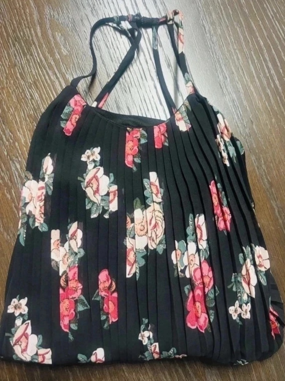 Charlotte Russe Black Top with Pink and Red Floral Print